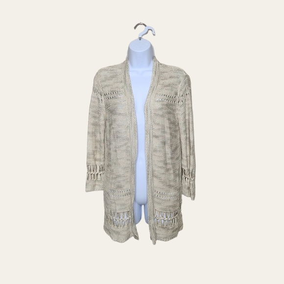 Chico's Oatmeal Beige Open Front Cardigan - Picture 3 of 6